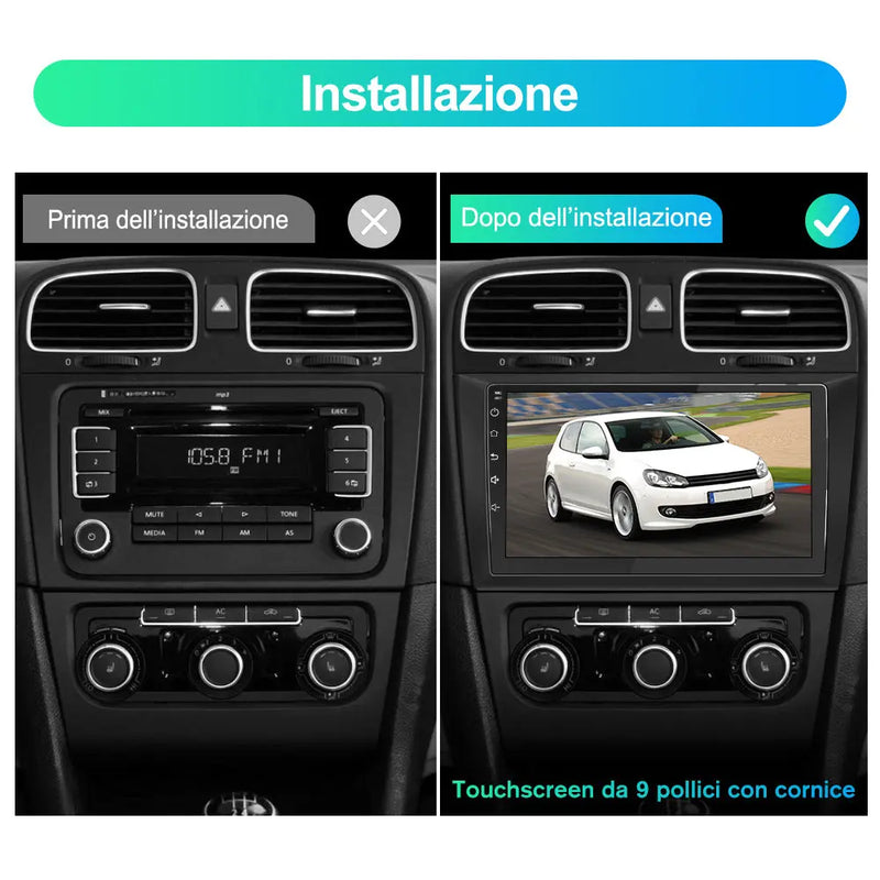 AWESAFE Autoradio Android 13 6+128GB con Schermo Touchscreen HD 9 Pollici - Per VW Golf 6 2008-2016 - GPS/Bluetooth/WiFi/4G con CarPlay e Android Auto AWESAFE