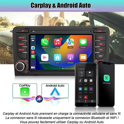AWESAFE Autoradio Android 13 7 pouces 2 Go + 64 Go avec Caméra Recul pour Audi A3/S3/RS3 2006-2012, Bluetooth, GPS, Android Auto et Carplay sans fil AWESAFE