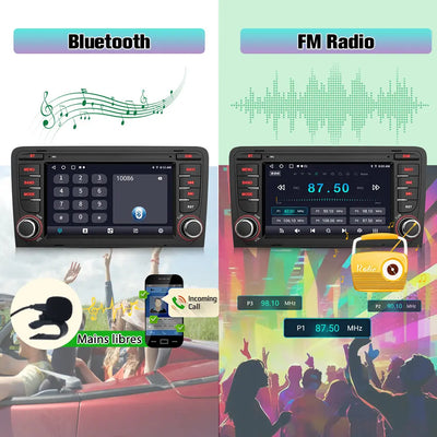 AWESAFE Autoradio Android 13 7 pouces 2 Go + 64 Go avec Caméra Recul pour Audi A3/S3/RS3 2006-2012, Bluetooth, GPS, Android Auto et Carplay sans fil AWESAFE