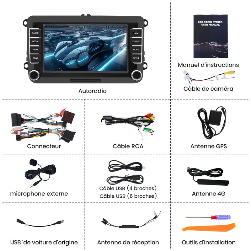 AWESAFE Autoradio Android 13 7 pouces tactile Avec caméra de recul,4+64 Go pour Volkswagen (Golf/Polo/Tiguan/Caddy/CC B6 B7) avec Bluetooth GPS Android Auto et Carplay sans fil AWESAFE SHOP