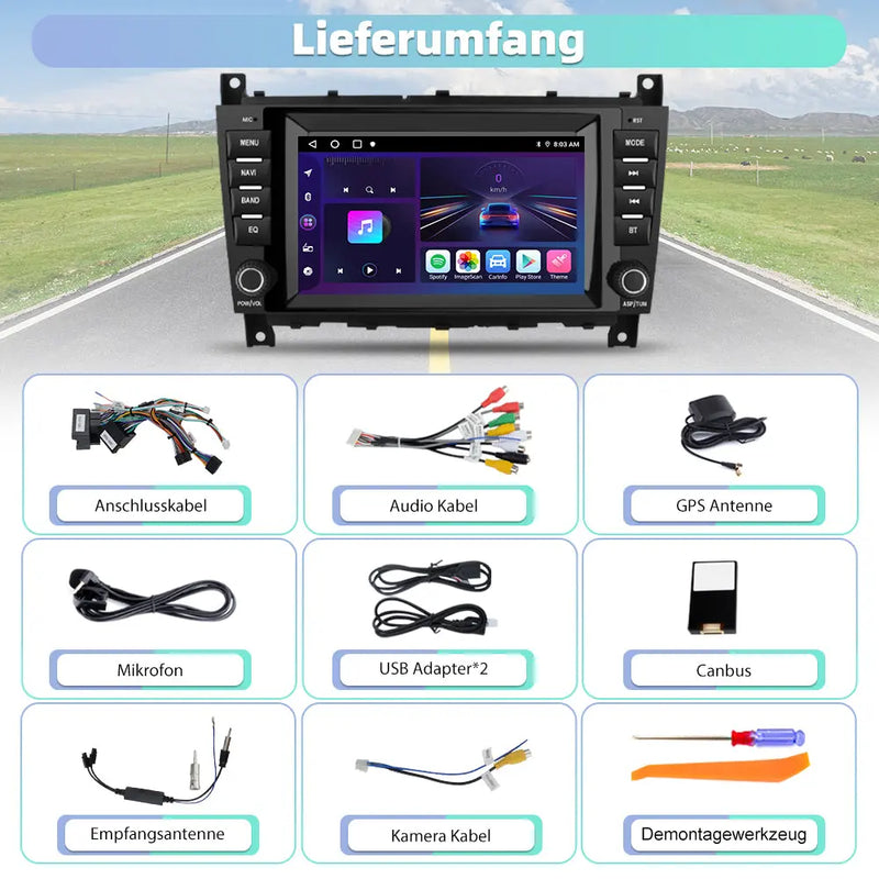 AWESAFE Autoradio Android 13 8 Zoll Touchscreen 2G+32G für Mercedes Benz C-Klasse W203 W209 CLK, Unterstützt Navigation Carplay Android Auto Bluetooth WiFi AWESAFE