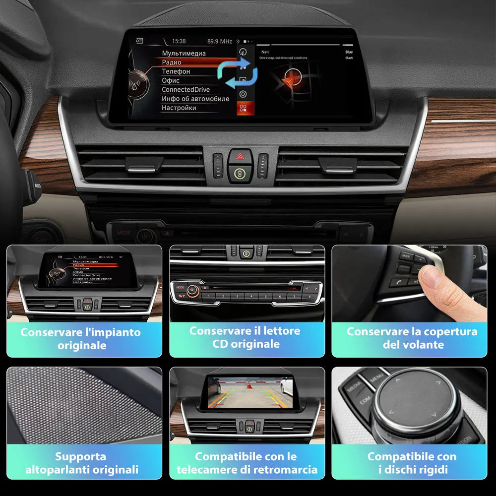 AWESAFE Autoradio Android 13 8+128GB con Schermo Touchscreen HD 10,25 Pollici 8 Core - Per BMW Serie 2 Active Tourer F45 2013-2016 - GPS/Bluetooth con CarPlay e Android Auto AWESAFE