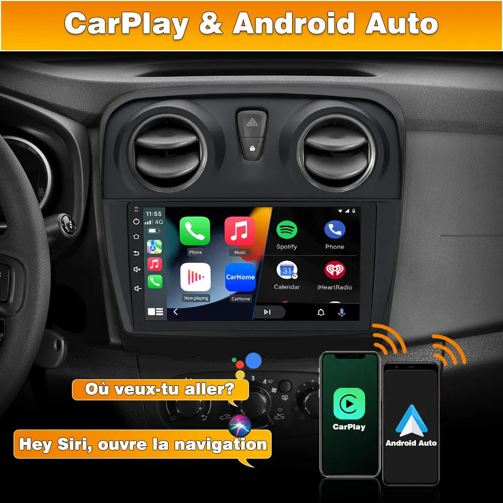 AWESAFE Autoradio Android 13 9 Pouces pour Renault Dacia Sandero 2 B52 (2014-2019), GPS Navigation, 2+64Go, Mirror Link, FM, Bluetooth, USB, WIFI, Carplay Android Auto, Aide Stationnement, Commandes Volant AWESAFE