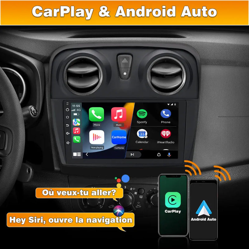 AWESAFE Autoradio Android 13 9 Pouces pour Renault Dacia Sandero 2 B52 (2014-2019), GPS Navigation, 2+64Go, Mirror Link, FM, Bluetooth, USB, WIFI, Carplay Android Auto, Aide Stationnement, Commandes Volant AWESAFE