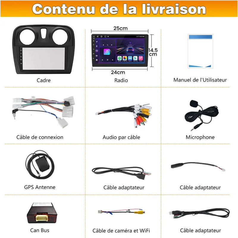 AWESAFE Autoradio Android 13 9 Pouces pour Renault Dacia Sandero 2 B52 (2014-2019), GPS Navigation, 2+64Go, Mirror Link, FM, Bluetooth, USB, WIFI, Carplay Android Auto, Aide Stationnement, Commandes Volant AWESAFE