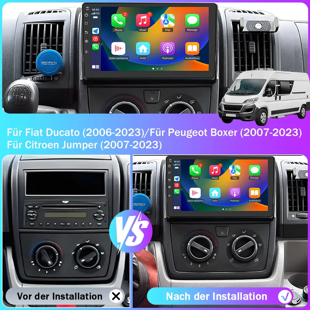 AWESAFE Autoradio Android 13 9 Zoll Touchscreen für Fiat Ducato (2006-2023)&Peugeot Boxer&Citroen Jumper (2007-2023), 2G+32G, Navigation Carplay Android Auto Bluetooth MirrorLink WiFi Unterstützung AWESAFE