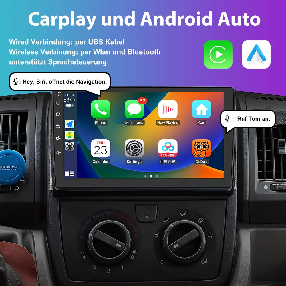 AWESAFE Autoradio Android 13 9 Zoll Touchscreen für Fiat Ducato (2006-2023)&Peugeot Boxer&Citroen Jumper (2007-2023), 2G+32G, Navigation Carplay Android Auto Bluetooth MirrorLink WiFi Unterstützung AWESAFE