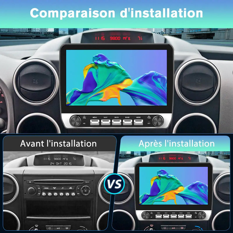 AWESAFE Autoradio Android 13 9 pouces 2+64 Go pour Berlingo B9/Partner 2008-2019 Bluetooth GPS Android Auto Carplay sans fil AWESAFE