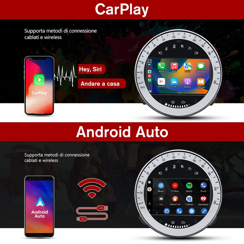 AWESAFE Autoradio Android 13 Chip Qualcomm con Schermo Touchscreen - Per BMW MINI R60 2010-2014 - Bluetooth/FM/4G/CarPlay Wireless e Android Auto - 2+32GB Design Argento AWESAFE