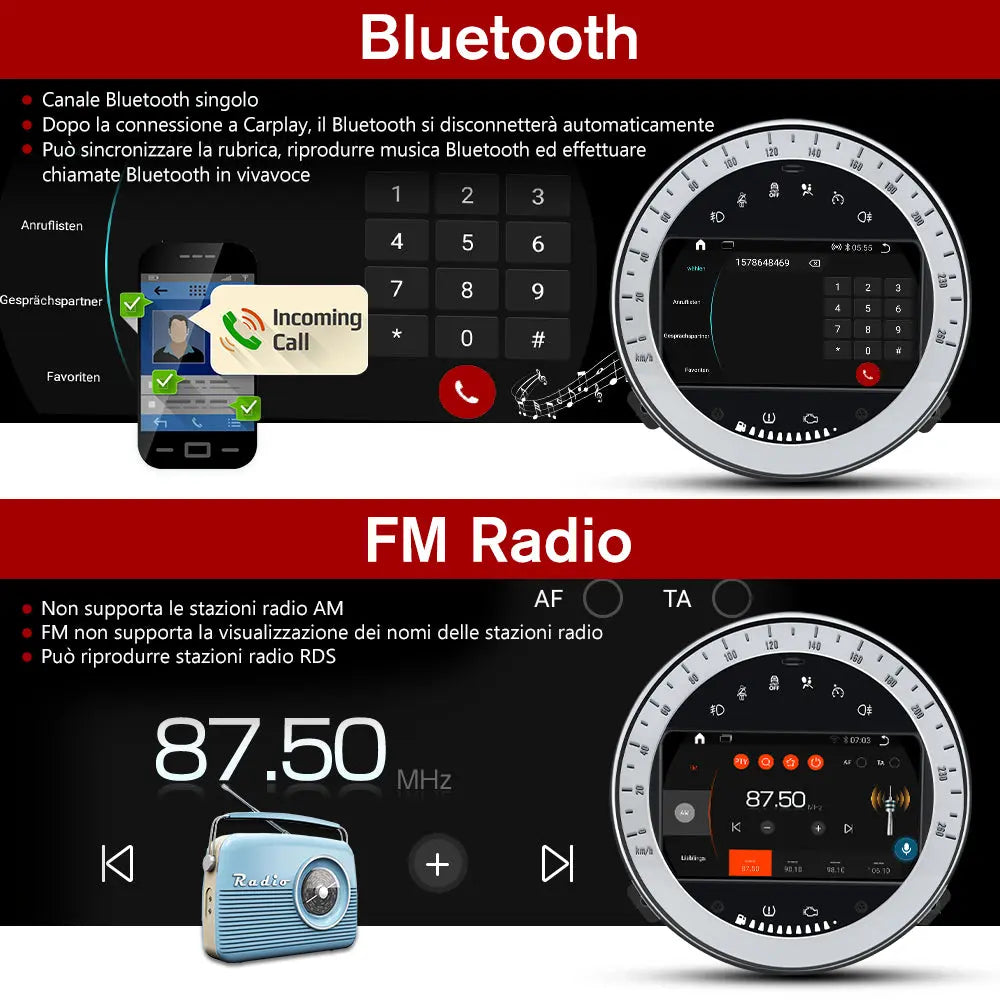 AWESAFE Autoradio Android 13 Chip Qualcomm con Schermo Touchscreen - Per BMW MINI R60 2010-2014 - Bluetooth/FM/4G/CarPlay Wireless e Android Auto - 2+32GB Design Argento AWESAFE