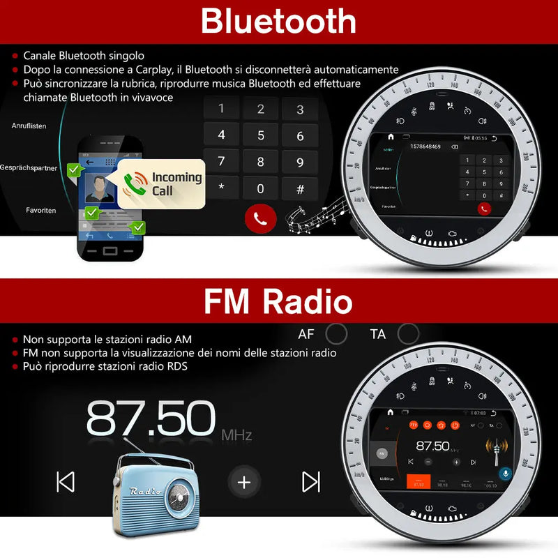 AWESAFE Autoradio Android 13 Chip Qualcomm con Schermo Touchscreen - Per BMW MINI R60 2010-2014 - Bluetooth/FM/4G/CarPlay Wireless e Android Auto - 2+32GB Design Argento AWESAFE