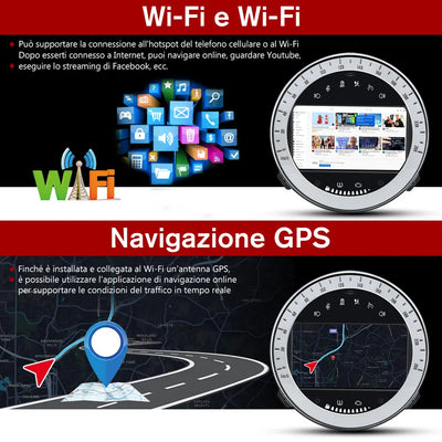 AWESAFE Autoradio Android 13 Chip Qualcomm con Schermo Touchscreen - Per BMW MINI R60 2010-2014 - Bluetooth/FM/4G/CarPlay Wireless e Android Auto - 2+32GB Design Argento AWESAFE