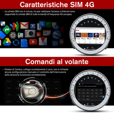AWESAFE Autoradio Android 13 Chip Qualcomm con Schermo Touchscreen - Per BMW MINI R60 2010-2014 - Bluetooth/FM/4G/CarPlay Wireless e Android Auto - 2+32GB Design Argento AWESAFE
