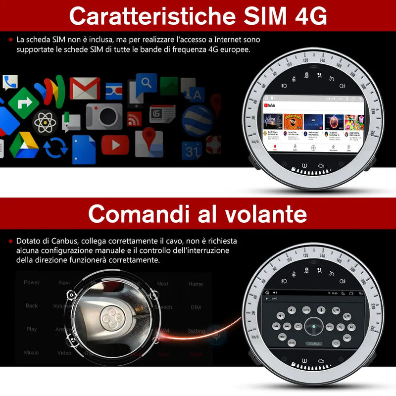 AWESAFE Autoradio Android 13 Chip Qualcomm con Schermo Touchscreen - Per BMW MINI R60 2010-2014 - Bluetooth/FM/4G/CarPlay Wireless e Android Auto - 2+32GB Design Argento AWESAFE