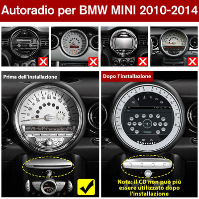 AWESAFE Autoradio Android 13 Chip Qualcomm con Schermo Touchscreen - Per BMW MINI R60 2010-2014 - Bluetooth/FM/4G/CarPlay Wireless e Android Auto - 2+32GB Design Argento AWESAFE