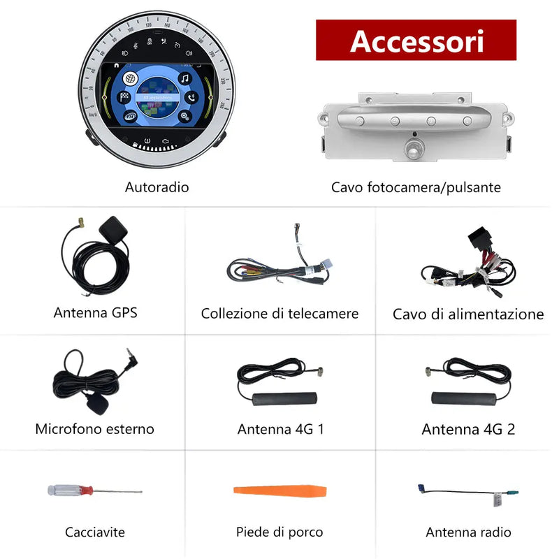 AWESAFE Autoradio Android 13 Chip Qualcomm con Schermo Touchscreen - Per BMW MINI R60 2010-2014 - Bluetooth/FM/4G/CarPlay Wireless e Android Auto - 2+32GB Design Argento AWESAFE