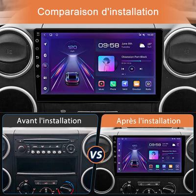 AWESAFE Autoradio Android 13 [6Go+128Go] pour Citroen Berlingo Peugeot Partner(2008-2019) avec 4G Carplay Android Auto 9 Pouces Écran GPS BT WiFi USB DSP Commande au Volant AWESAFE