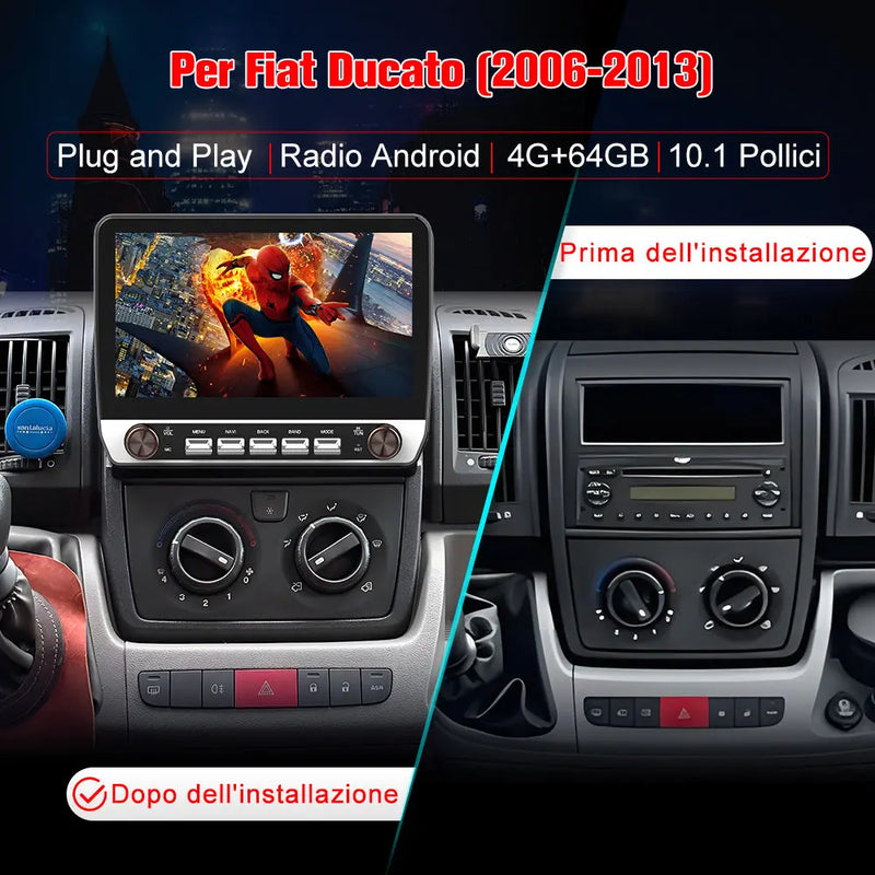 AWESAFE Autoradio Android 13 con Schermo Touchscreen 10,1 Pollici e Doppie Manopole - Per Fiat Ducato 2006-2013 - Bluetooth/FM/CarPlay Wireless e Android Auto - 4+64GB AWESAFE
