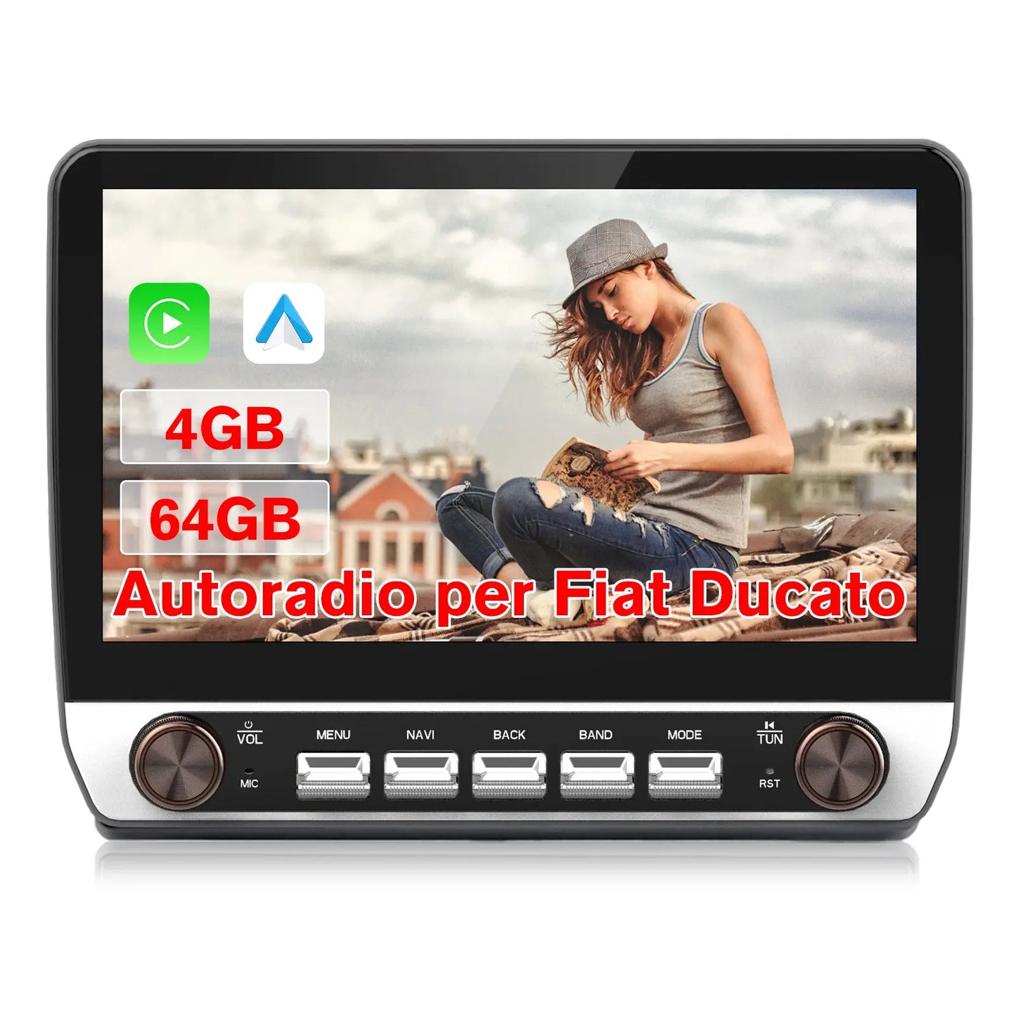 AWESAFE Autoradio Android 13 con Schermo Touchscreen 10,1 Pollici e Doppie Manopole - Per Fiat Ducato 2006-2013 - Bluetooth/FM/CarPlay Wireless e Android Auto - 4+64GB AWESAFE