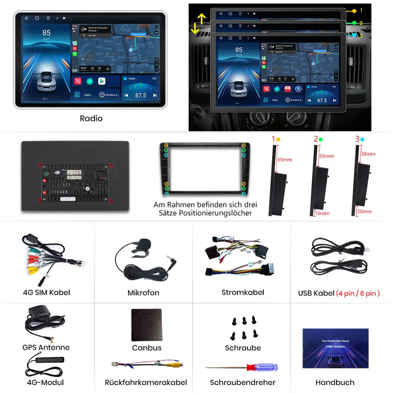 AWESAFE Autoradio Android 13 con Schermo Touchscreen 13,1 Pollici 1920x1200 - Per Fiat Ducato 2006-2023 e Peugeot Boxer/Citroen Jumper 2007-2023 - Bluetooth, FM, 4G, CarPlay Wireless e Android Auto - 2+64GB AWESAFE