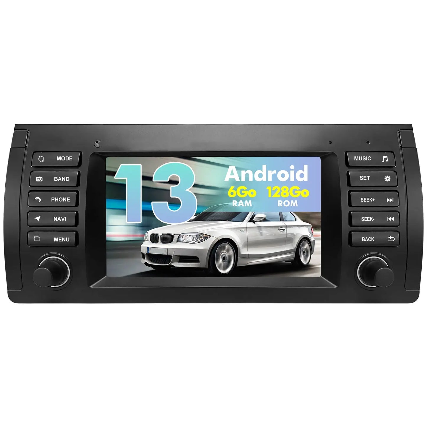 AWESAFE Autoradio Android 13 pour BMW E39 1996-2003, GPS Navigation, 7 Pouces Tactile, 6+128Go, FM RDS, Bluetooth, USB, WIFI, Carplay Android Auto, Aide Stationnement, Commandes Volant AWESAFE