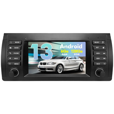 AWESAFE Autoradio Android 13 pour BMW E39 1996-2003, GPS Navigation, 7 Pouces Tactile, 6+128Go, FM RDS, Bluetooth, USB, WIFI, Carplay Android Auto, Aide Stationnement, Commandes Volant AWESAFE