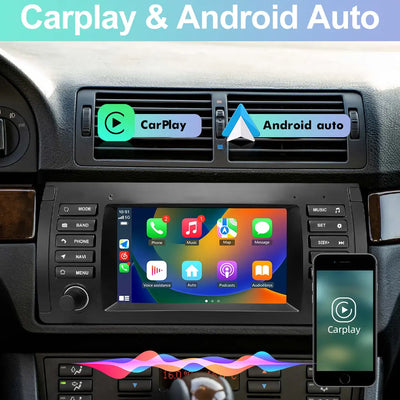 AWESAFE Autoradio Android 13 pour BMW E39 1996-2003, GPS Navigation, 7 Pouces Tactile, 6+128Go, FM RDS, Bluetooth, USB, WIFI, Carplay Android Auto, Aide Stationnement, Commandes Volant AWESAFE