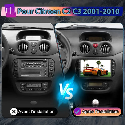 AWESAFE Autoradio Android 13 pour Citroen C2 C3 (2001-2010) [6Go+128Go] avec 4G Carplay Android Auto 9 Pouces Écran GPS BT WiFi USB DSP Commande au Volant AWESAFE