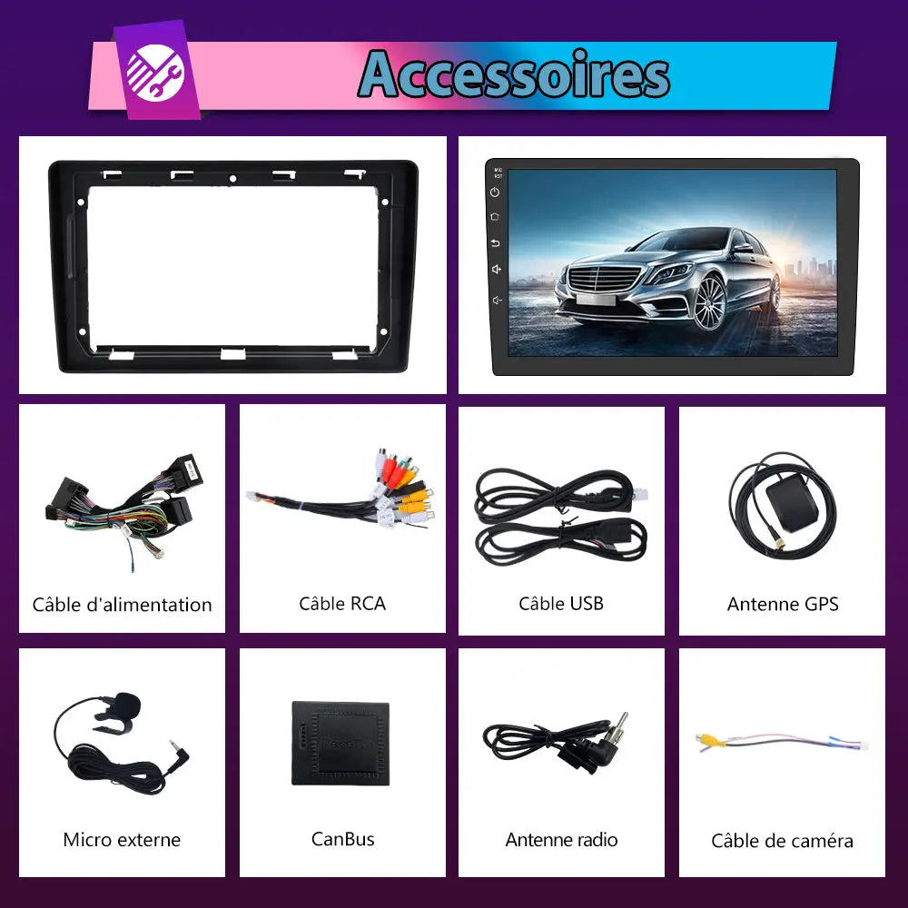 AWESAFE Autoradio Android 13 pour Citroen C2 C3 (2001-2010) [6Go+128Go] avec 4G Carplay Android Auto 9 Pouces Écran GPS BT WiFi USB DSP Commande au Volant AWESAFE