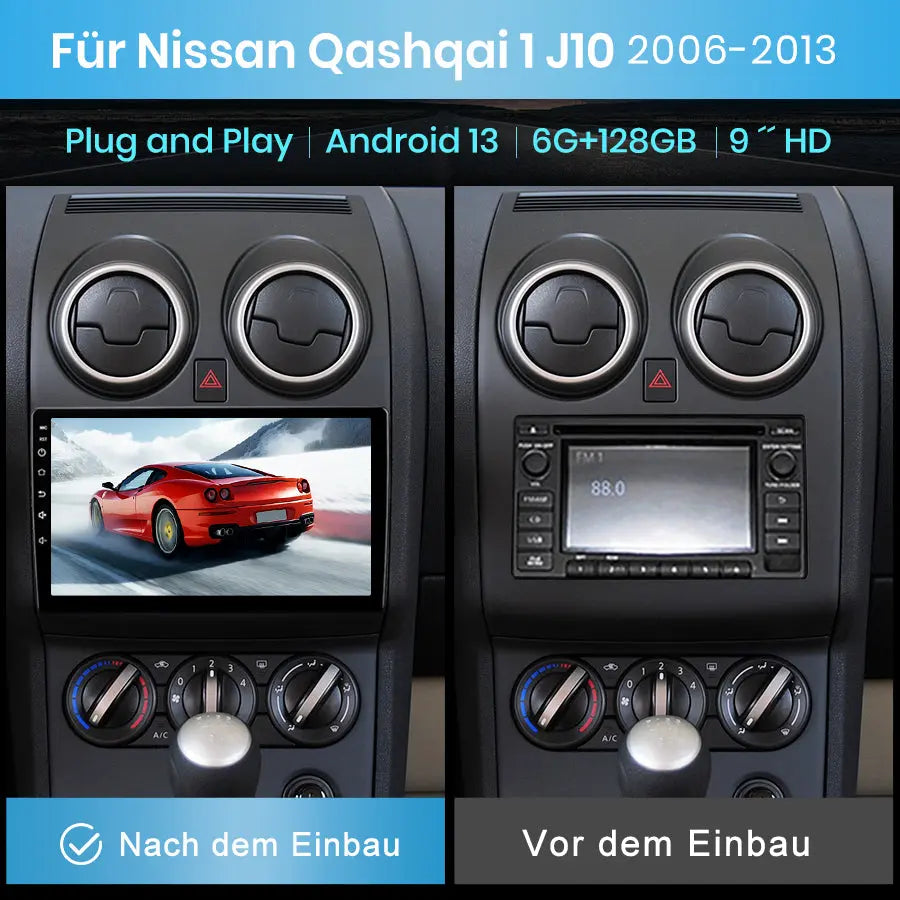 AWESAFE Autoradio Android 13 pour Nissan Qashqai J10 2006-2013【6Go+128Go】Autoradio 9 Pouces Écran Tactile avec GPS Carplay Intégré/Android Auto Bluetooth Wi-FI FM RDS,Support SWC/Aide au Parking-4G AWESAFE