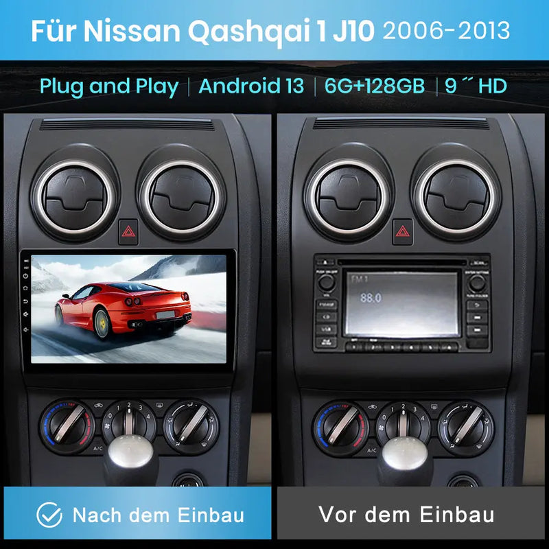 AWESAFE Autoradio Android 13 pour Nissan Qashqai J10 2006-2013【6Go+128Go】Autoradio 9 Pouces Écran Tactile avec GPS Carplay Intégré/Android Auto Bluetooth Wi-FI FM RDS,Support SWC/Aide au Parking-4G AWESAFE