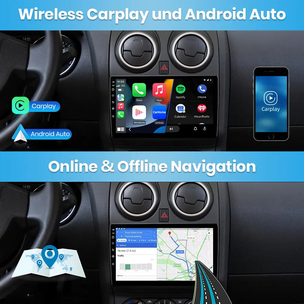 AWESAFE Autoradio Android 13 pour Nissan Qashqai J10 2006-2013【6Go+128Go】Autoradio 9 Pouces Écran Tactile avec GPS Carplay Intégré/Android Auto Bluetooth Wi-FI FM RDS,Support SWC/Aide au Parking-4G AWESAFE
