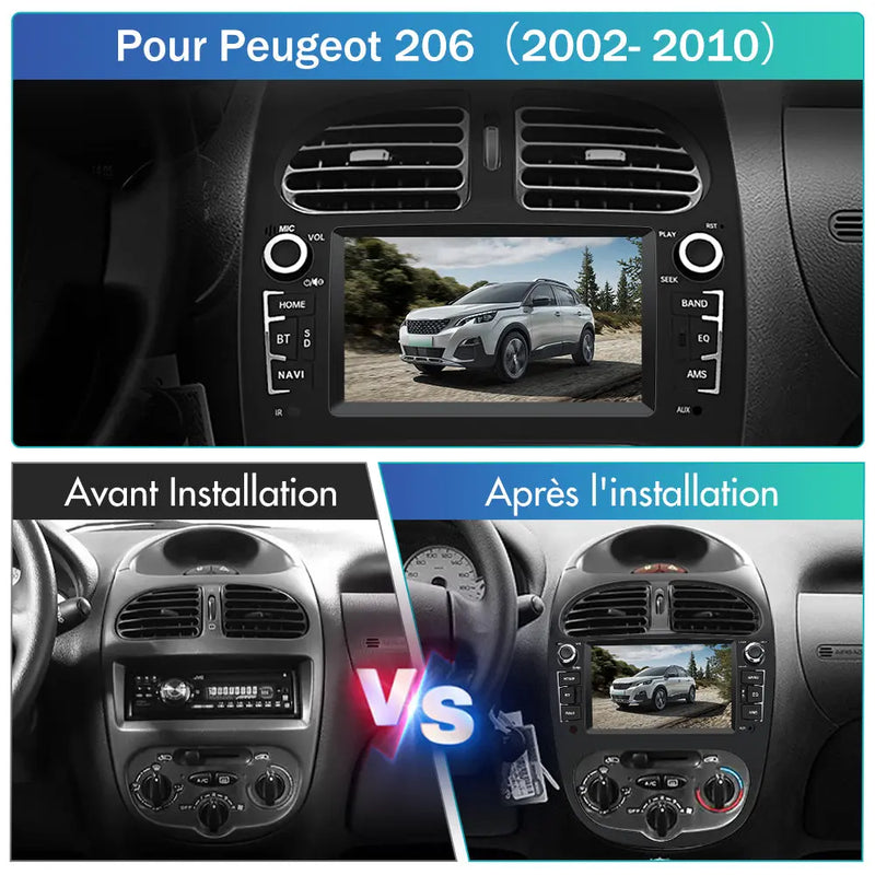 AWESAFE Autoradio Android 13 pour Peugeot 206 206cc (2002-2010) [6Go+128Go] avec 4G Carplay Android Auto7 Pouces Écran Tactile GPS/FM/WiFi/Bluetooth/Commande au Volant/MirrorLink/Aide au Stationnement AWESAFE