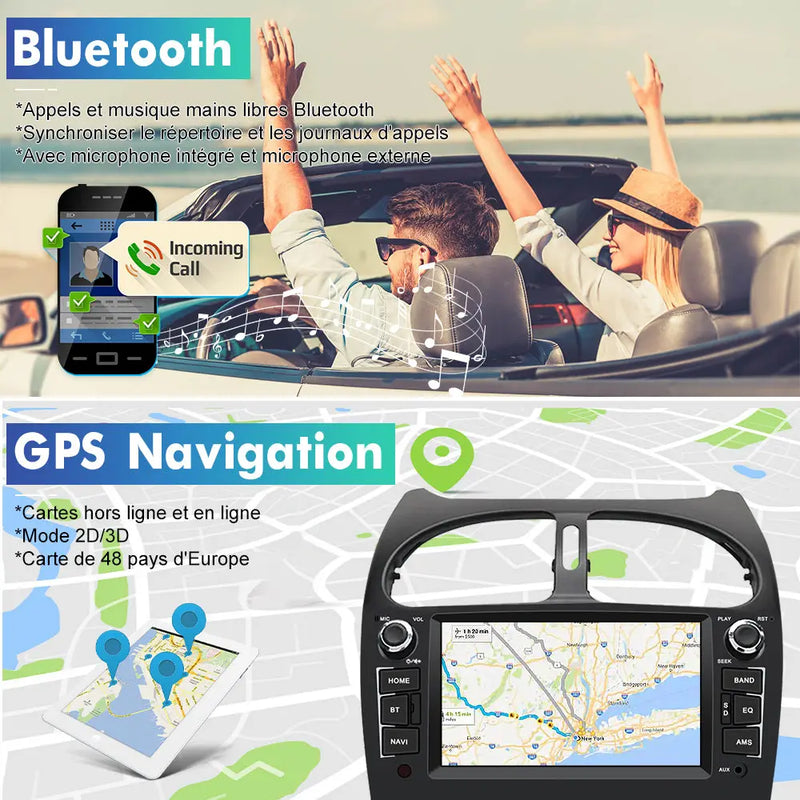 AWESAFE Autoradio Android 13 pour Peugeot 206 206cc (2002-2010) [6Go+128Go] avec 4G Carplay Android Auto7 Pouces Écran Tactile GPS/FM/WiFi/Bluetooth/Commande au Volant/MirrorLink/Aide au Stationnement AWESAFE