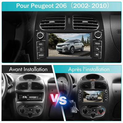 AWESAFE Autoradio Android 13 pour Peugeot 206 206cc (2002-2010)【2Go+64Go】 avec Carplay Android Auto7 Pouces Écran Tactile GPS/FM/WiFi/Bluetooth/Commande au Volant/MirrorLink/Aide au Stationnement AWESAFE