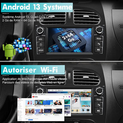 AWESAFE Autoradio Android 13 pour Peugeot 206 206cc (2002-2010)【2Go+64Go】 avec Carplay Android Auto7 Pouces Écran Tactile GPS/FM/WiFi/Bluetooth/Commande au Volant/MirrorLink/Aide au Stationnement AWESAFE