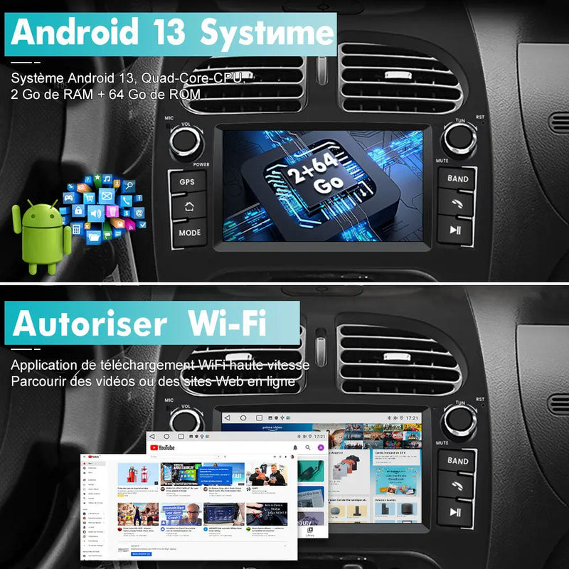 AWESAFE Autoradio Android 13 pour Peugeot 206 206cc (2002-2010)【2Go+64Go】 avec Carplay Android Auto7 Pouces Écran Tactile GPS/FM/WiFi/Bluetooth/Commande au Volant/MirrorLink/Aide au Stationnement AWESAFE