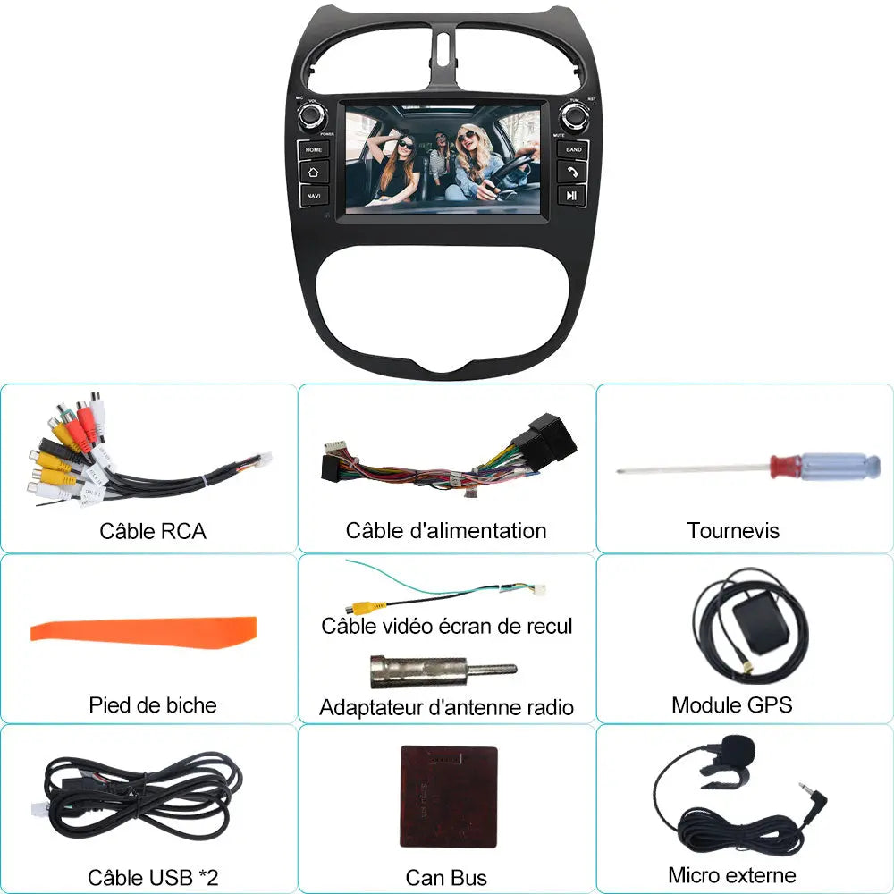 AWESAFE Autoradio Android 13 pour Peugeot 206 206cc (2002-2010)【2Go+64Go】 avec Carplay Android Auto7 Pouces Écran Tactile GPS/FM/WiFi/Bluetooth/Commande au Volant/MirrorLink/Aide au Stationnement AWESAFE