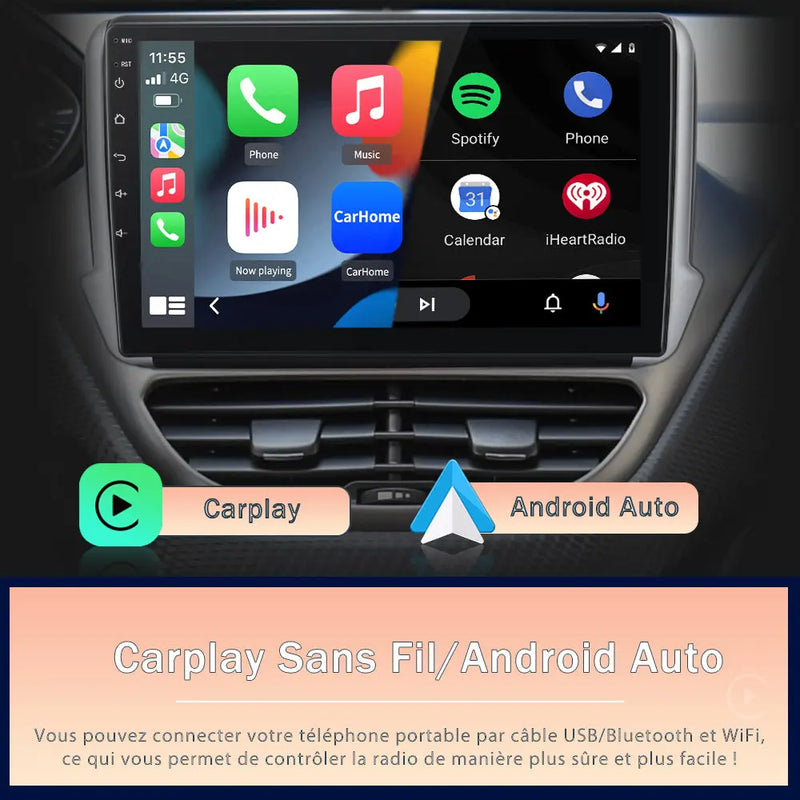 AWESAFE Autoradio Android 13 pour Peugeot 208/2008 (2012-2018) [4Go+64Go] avec 4G Carplay Android Auto 10.1 Pouces Écran Tactile GPS Bluetooth Wi-FI/Commande au Volant/Aide au Parking AWESAFE