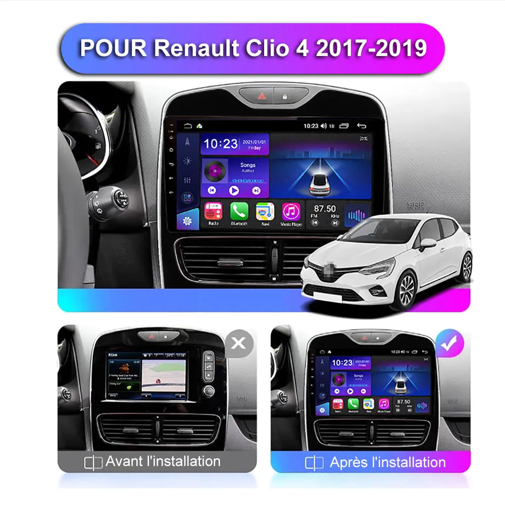AWESAFE Autoradio Android 15 pour Renault Clio 4 2012-2019,10 Pouces Bluetooth DSP GPS Sans fil Carplay&Android auto Image inversée Commandes  au volant AWESAFE