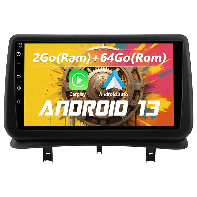 AWESAFE Autoradio Android 9 pouces 2 Go + 64 Go pour Renault Clio 3 (2005-2014) avec Bluetooth, GPS, DSP, Android Auto et Carplay sans fil AWESAFE