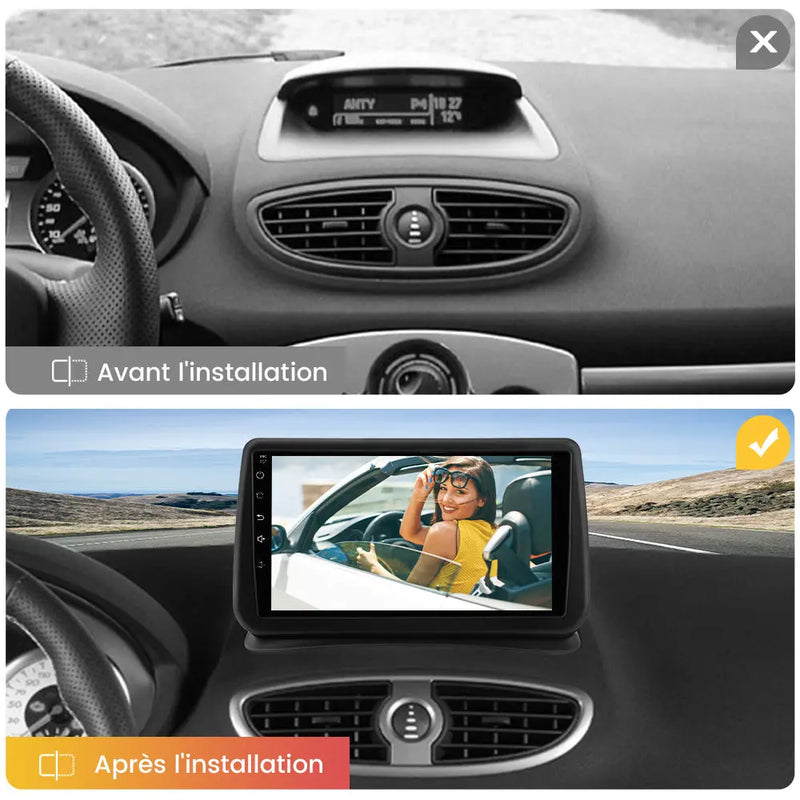AWESAFE Autoradio Android 9 pouces 2 Go + 64 Go pour Renault Clio 3 (2005-2014) avec Bluetooth, GPS, DSP, Android Auto et Carplay sans fil AWESAFE