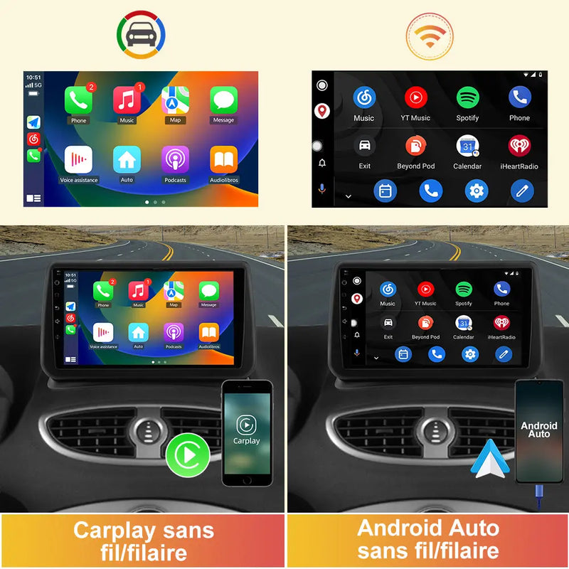 AWESAFE Autoradio Android 9 pouces 2 Go + 64 Go pour Renault Clio 3 (2005-2014) avec Bluetooth, GPS, DSP, Android Auto et Carplay sans fil AWESAFE