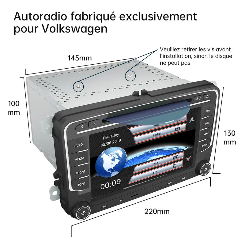 AWESAFE Autoradio Android - Écran Tactile Mise à Niveau Système avec CarPlay Sans Fil et Android Auto pour VW Golf, Seat, Skoda - Bluetooth/WiFi/GPS AWESAFE