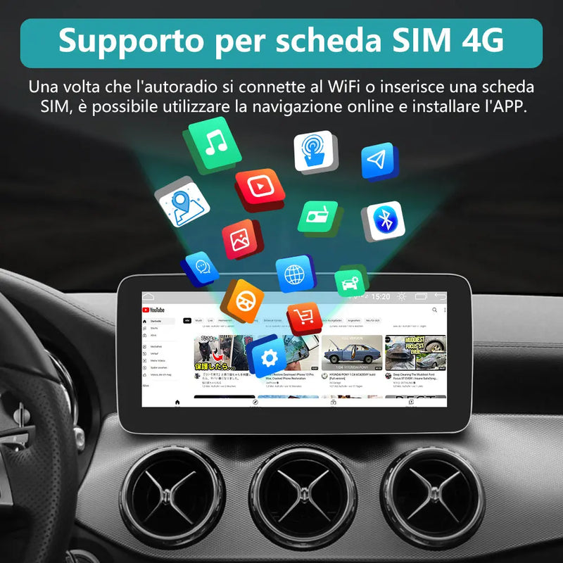 AWESAFE Autoradio Android con Chipset Qualcomm 8 Core 4+64GB - Schermo Touchscreen 10,25 Pollici - Per Mercedes-Benz GLA/Classe A W169 2015 (NTG4.5) - GPS/Bluetooth/DSP/4G con CarPlay Wireless e Android Auto AWESAFE