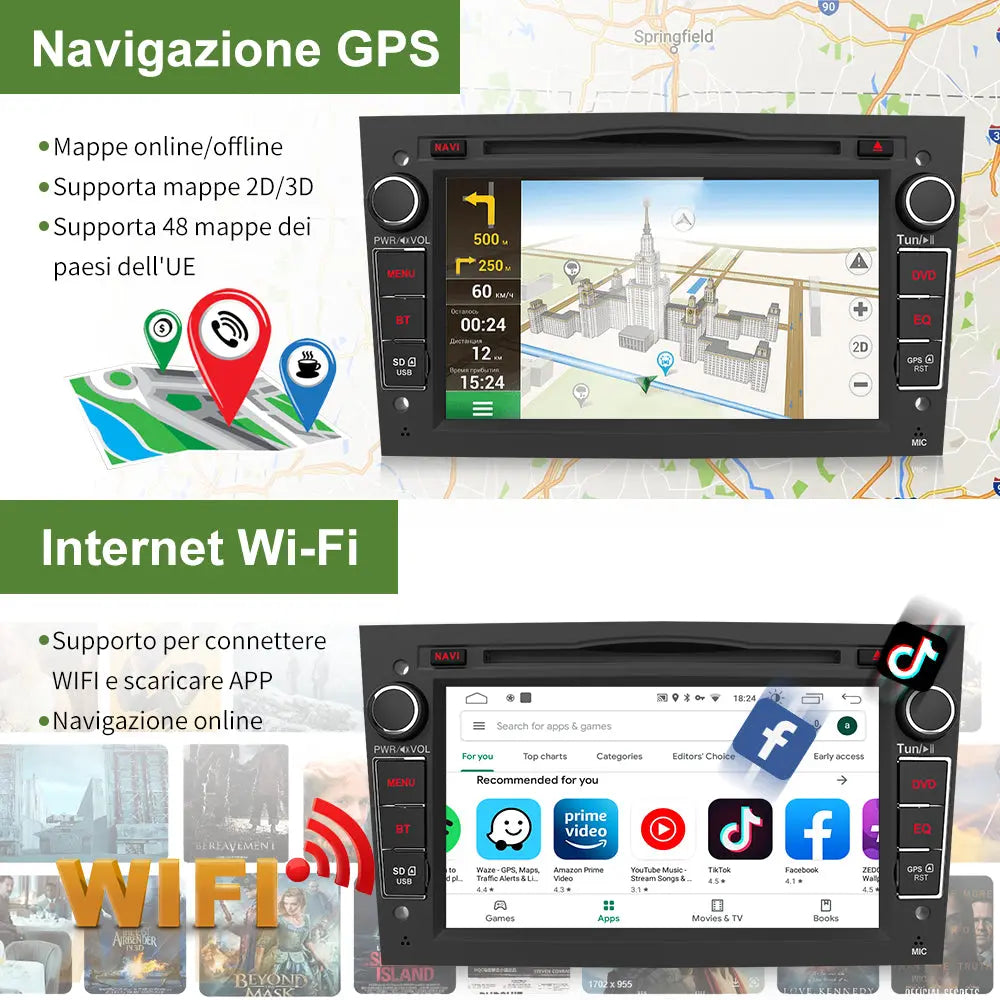 AWESAFE Autoradio Android per sistema di aggiornamento radio touch screen Opel con Android Auto, supporto navigazione GPS Bluetooth WiFi AWESAFE