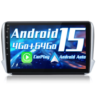 AWESAFE Autoradio Bluetooth Android 15 pour Peugeot 208/2008 (2012-2018) [4Go+64Go] avec Carplay Android Auto 10.1 PoucesÉcran Tactile Radio 4G Wi-FI/Commande au Volant/Aide au Parking/GPS NAVI AWESAFE