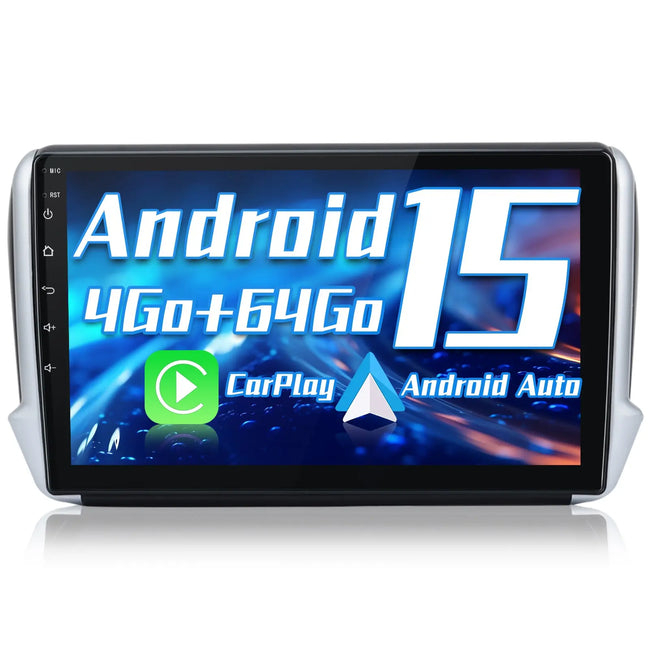 AWESAFE Autoradio Bluetooth Android 15 pour Peugeot 208/2008 (2012-2018) [4Go+64Go] avec Carplay Android Auto 10.1 PoucesÉcran Tactile Radio 4G Wi-FI/Commande au Volant/Aide au Parking/GPS NAVI AWESAFE