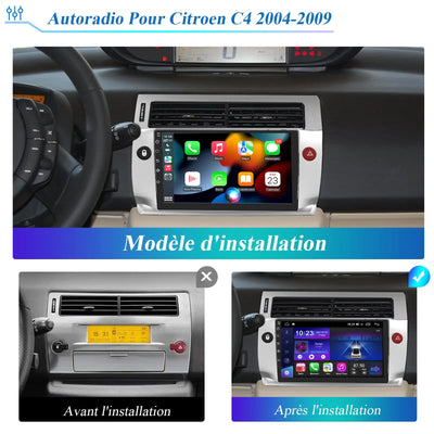 AWESAFE Autoradio Carplay pour Citroen C4 2004-2009, système Android 12 [2G+32G],écran Tactile HD 9", Carplay sans Fil, Android Auto sans Fil, Navigation GPS Bluetooth WiFi USB, avec Cadre AWESAFE