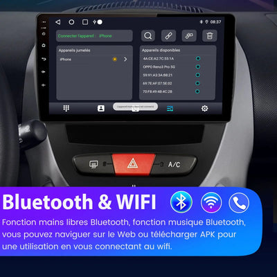 AWESAFE Autoradio Carplay pour Peugeot 107 Toyota Aygo Citroen C1 2005-2014, Android 12, écran Tactile 10 Pouces avec Cadre, Navigation Carplay Android Auto mirrorlink Bluetooth WiFi RDS Radio AWESAFE